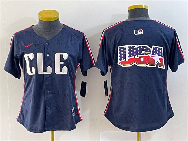 Women's Cleveland Guardians Team Big Logo Navy 2024 City Connect Stitched Baseball Jersey(Run Small)